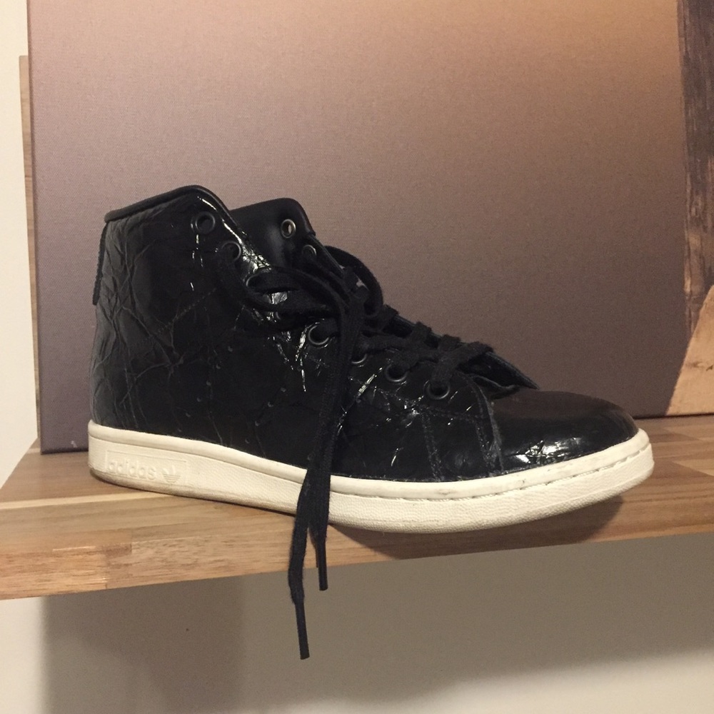 Adidas Stan Smiths Black Patent Leather High Tops